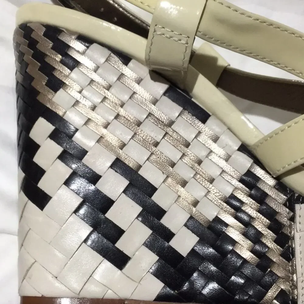 Cole Haan 8 leather wedges cream pewter black
